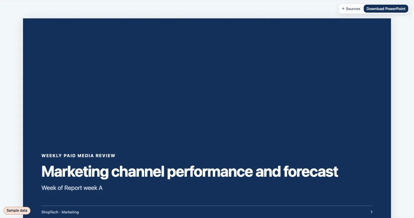 Apps are HTML pages: reports, decks and File > Export